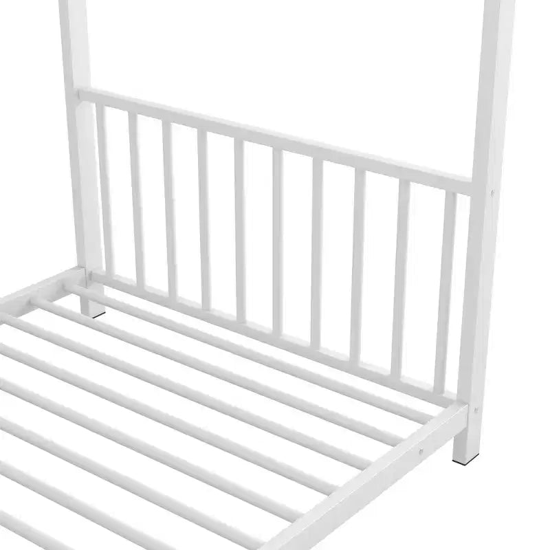 Lit cabane jumeau en métal pour enfants, lit plateforme Montessori avec cadre de toit, métal robuste, pas besoin de sommier, noir/blanc/rose