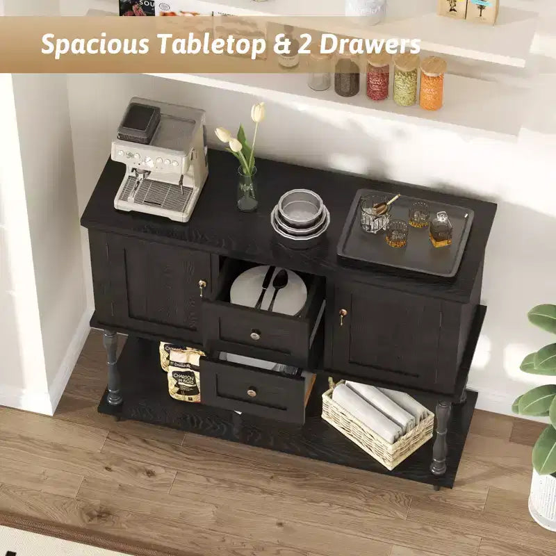 Table d'entrée vintage de 42 po avec 2 tiroirs, étagère de rangement et 2 portes pour le salon et le couloir