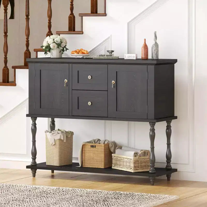 Table d'entrée vintage de 42 po avec 2 tiroirs, étagère de rangement et 2 portes pour le salon et le couloir