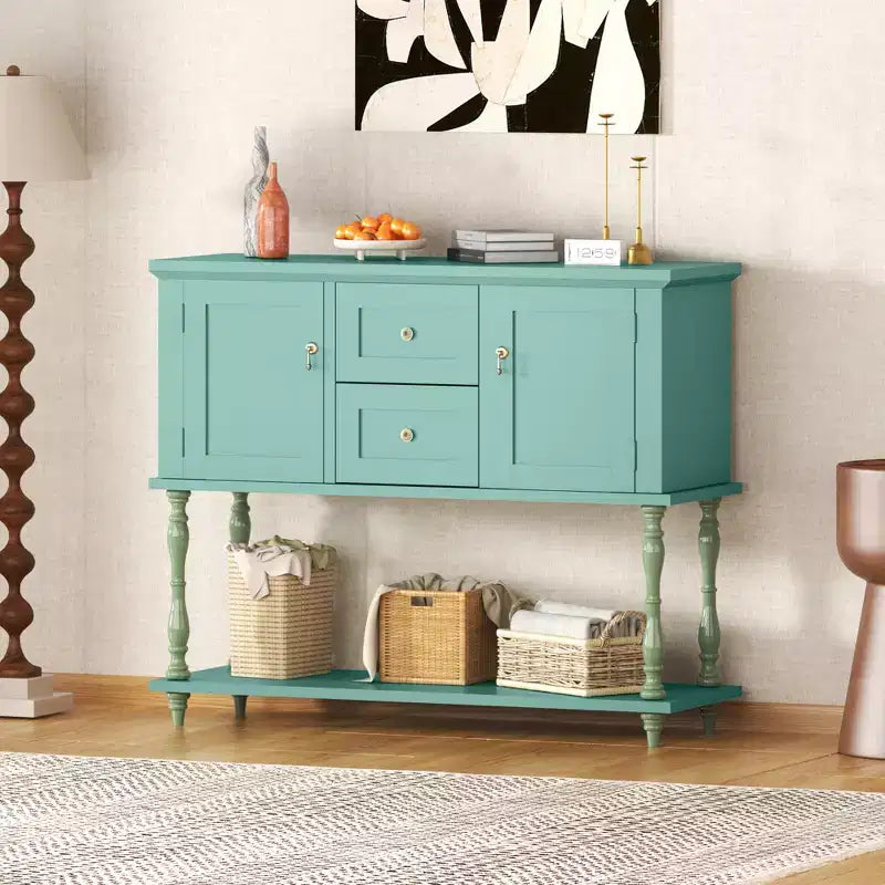 Table d'entrée vintage de 42 po avec 2 tiroirs, étagère de rangement et 2 portes pour le salon et le couloir