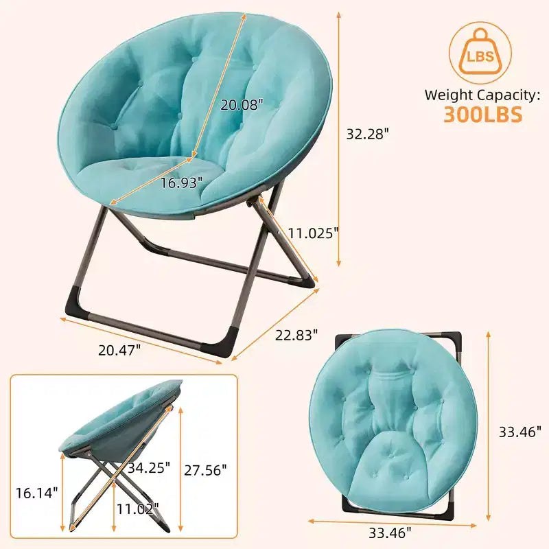 Fauteuil soucoupe géant confortable, chaise longue de lecture en tissu peluche doux pour adultes, chaise d'appoint paresseuse pliable à cadre métallique X-Large stable pour chambre à coucher, dortoir