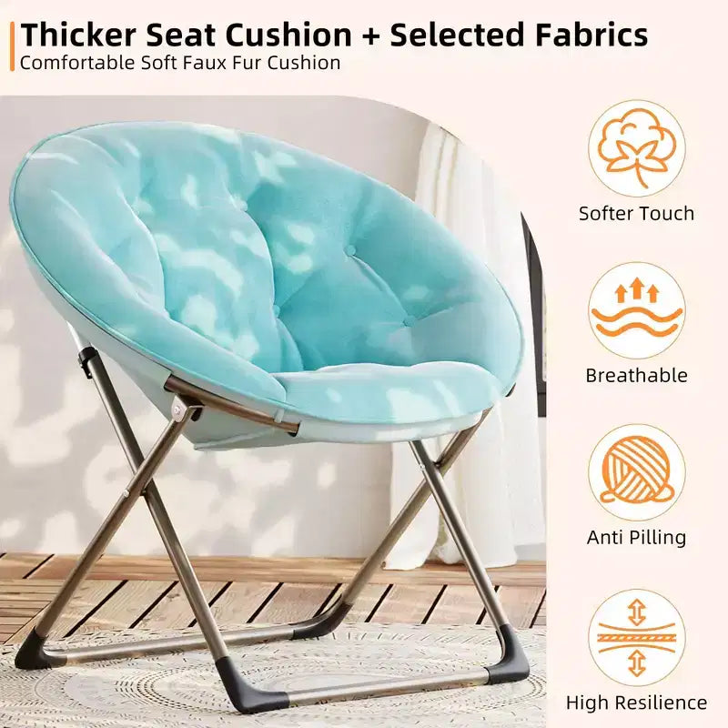 Fauteuil soucoupe géant confortable, chaise longue de lecture en tissu peluche doux pour adultes, chaise d'appoint paresseuse pliable à cadre métallique X-Large stable pour chambre à coucher, dortoir