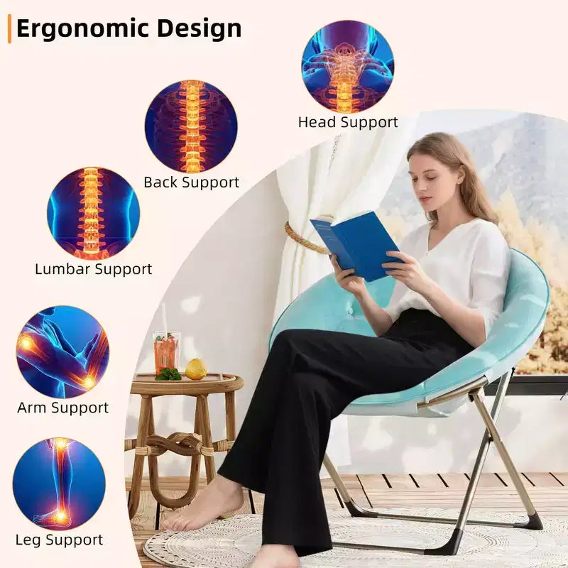 Fauteuil soucoupe géant confortable, chaise longue de lecture en tissu peluche doux pour adultes, chaise d'appoint paresseuse pliable à cadre métallique X-Large stable pour chambre à coucher, dortoir