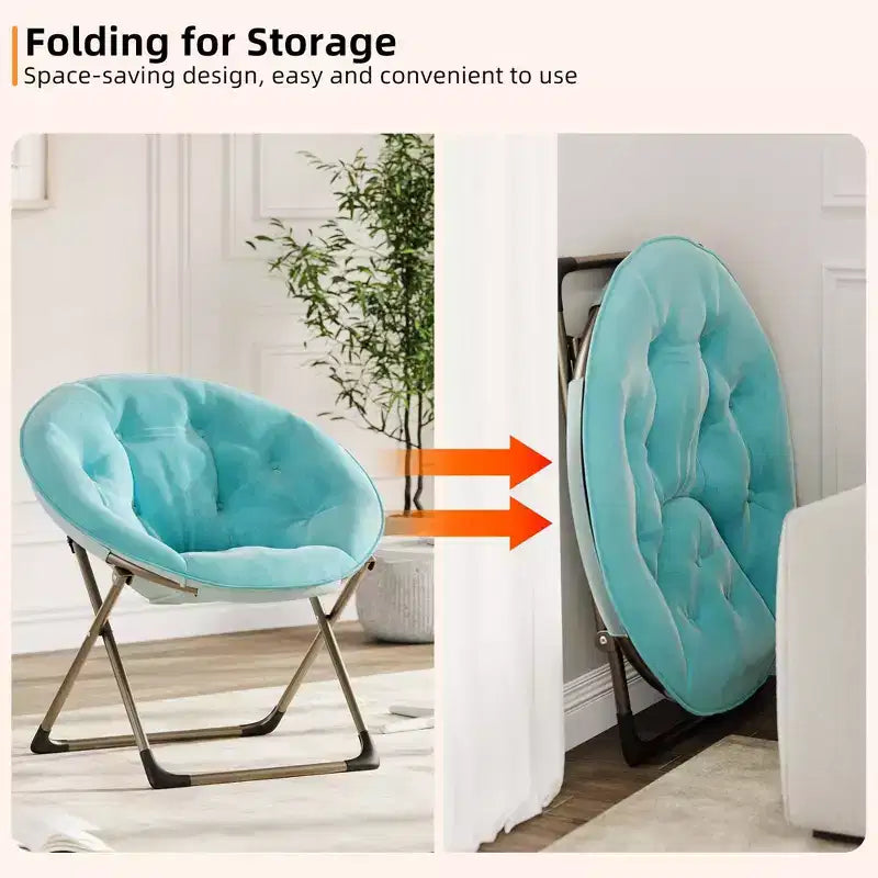Fauteuil soucoupe géant confortable, chaise longue de lecture en tissu peluche doux pour adultes, chaise d'appoint paresseuse pliable à cadre métallique X-Large stable pour chambre à coucher, dortoir