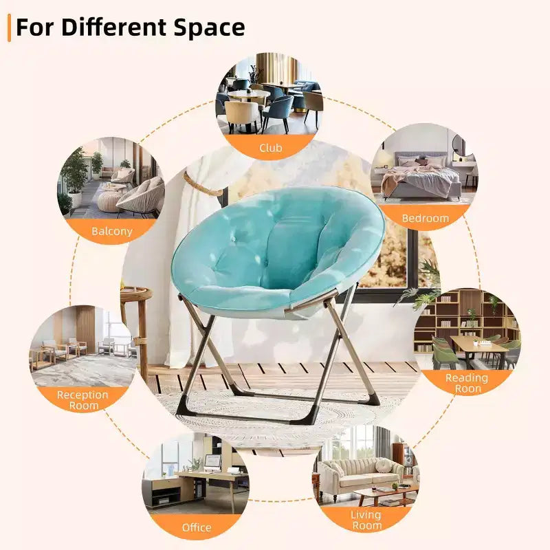 Fauteuil soucoupe géant confortable, chaise longue de lecture en tissu peluche doux pour adultes, chaise d'appoint paresseuse pliable à cadre métallique X-Large stable pour chambre à coucher, dortoir