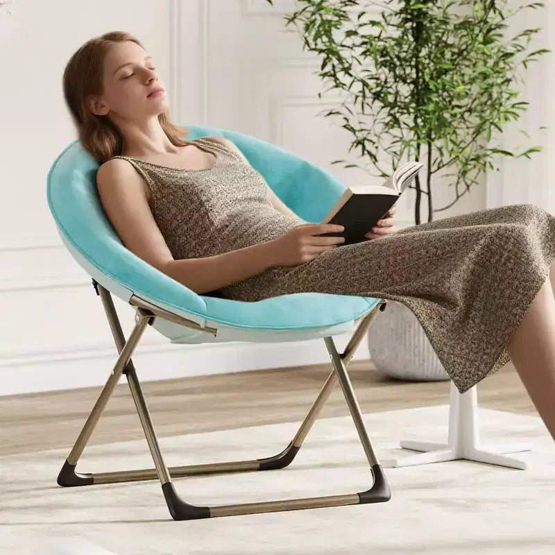 Fauteuil soucoupe géant confortable, chaise longue de lecture en tissu peluche doux pour adultes, chaise d'appoint paresseuse pliable à cadre métallique X-Large stable pour chambre à coucher, dortoir