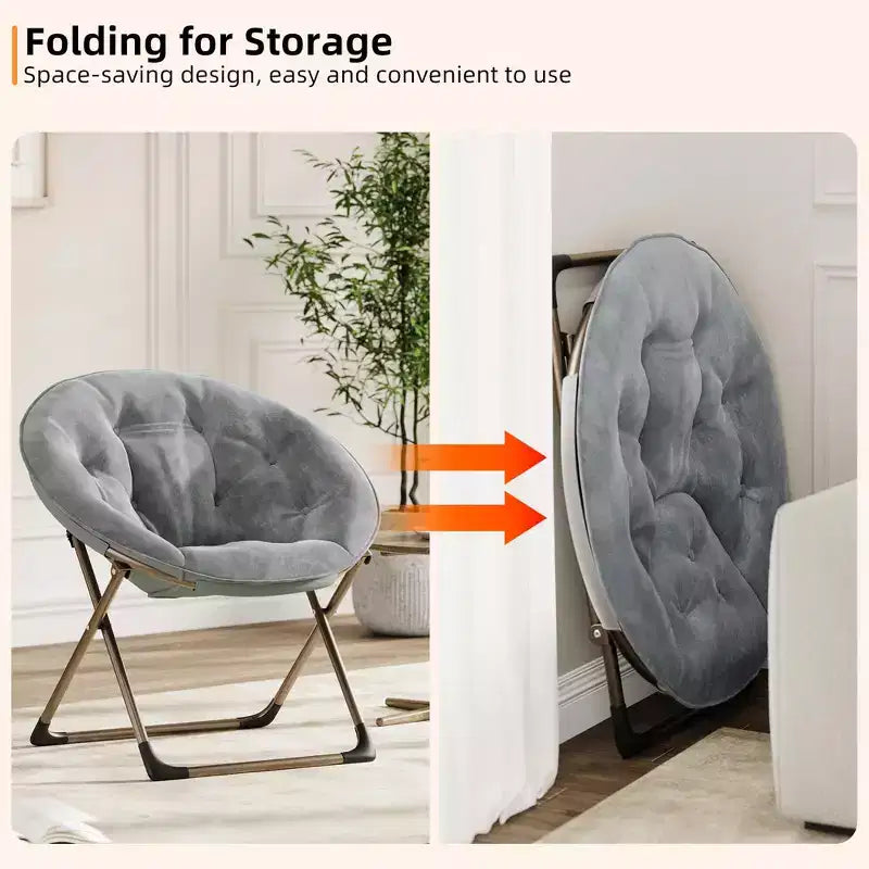 Fauteuil soucoupe géant confortable, chaise longue de lecture en tissu peluche doux pour adultes, chaise d'appoint paresseuse pliable à cadre métallique X-Large stable pour chambre à coucher, dortoir