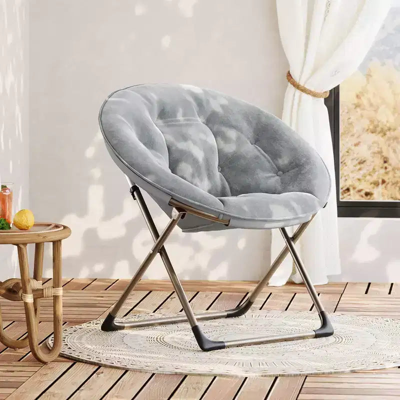 Fauteuil soucoupe géant confortable, chaise longue de lecture en tissu peluche doux pour adultes, chaise d'appoint paresseuse pliable à cadre métallique X-Large stable pour chambre à coucher, dortoir