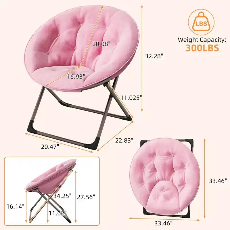 Fauteuil soucoupe géant confortable, chaise longue de lecture en tissu peluche doux pour adultes, chaise d'appoint paresseuse pliable à cadre métallique X-Large stable pour chambre à coucher, dortoir