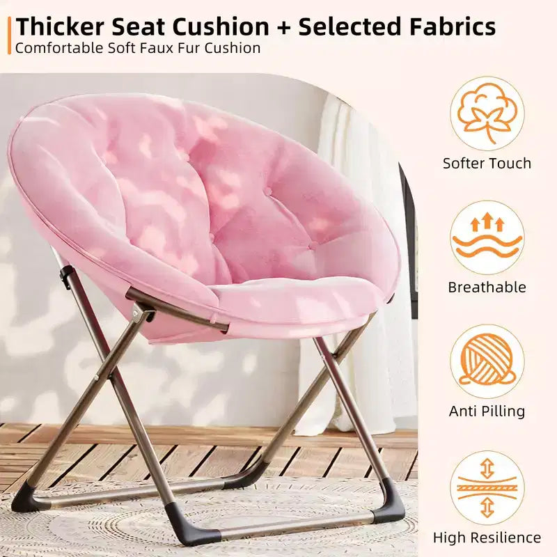 Fauteuil soucoupe géant confortable, chaise longue de lecture en tissu peluche doux pour adultes, chaise d'appoint paresseuse pliable à cadre métallique X-Large stable pour chambre à coucher, dortoir