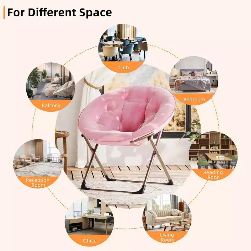 Fauteuil soucoupe géant confortable, chaise longue de lecture en tissu peluche doux pour adultes, chaise d'appoint paresseuse pliable à cadre métallique X-Large stable pour chambre à coucher, dortoir