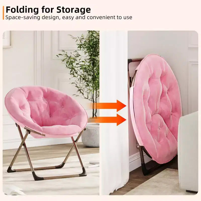 Fauteuil soucoupe géant confortable, chaise longue de lecture en tissu peluche doux pour adultes, chaise d'appoint paresseuse pliable à cadre métallique X-Large stable pour chambre à coucher, dortoir