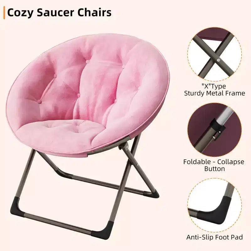 Fauteuil soucoupe géant confortable, chaise longue de lecture en tissu peluche doux pour adultes, chaise d'appoint paresseuse pliable à cadre métallique X-Large stable pour chambre à coucher, dortoir