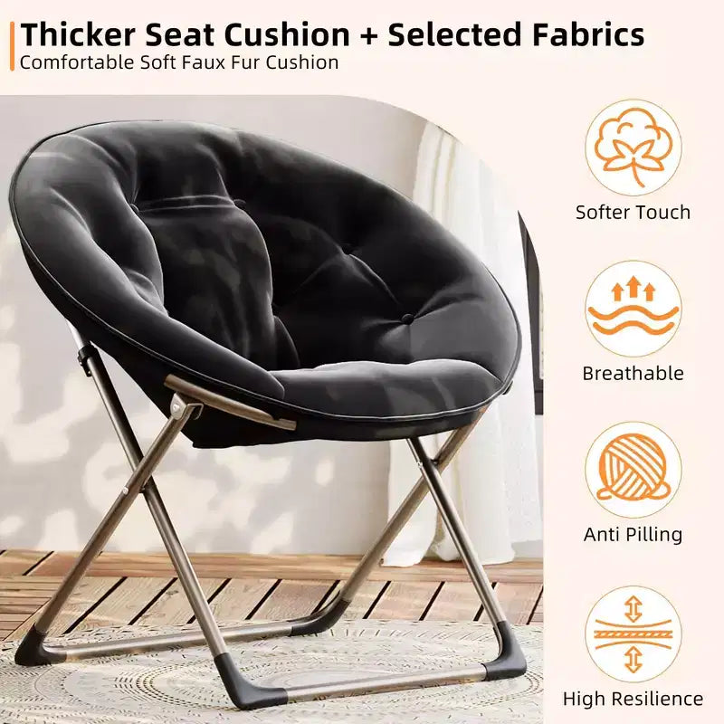 Fauteuil soucoupe géant confortable, chaise longue de lecture en tissu peluche doux pour adultes, chaise d'appoint paresseuse pliable à cadre métallique X-Large stable pour chambre à coucher, dortoir