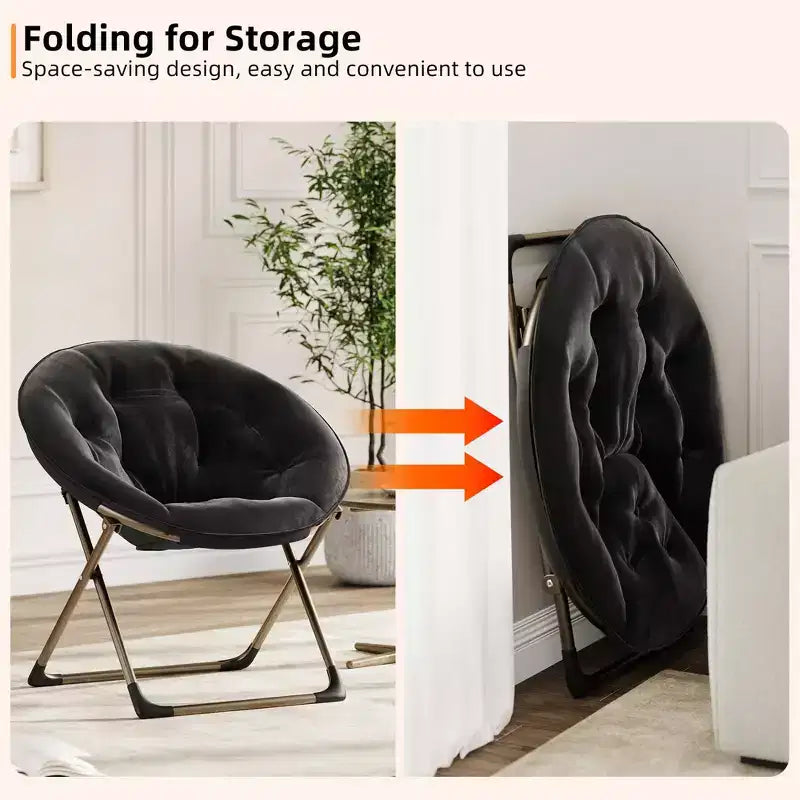 Fauteuil soucoupe géant confortable, chaise longue de lecture en tissu peluche doux pour adultes, chaise d'appoint paresseuse pliable à cadre métallique X-Large stable pour chambre à coucher, dortoir