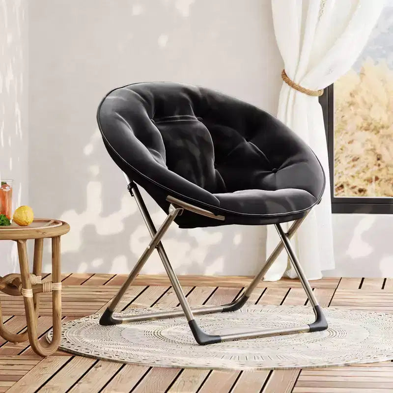 Comfy Oversized Saucer Chair, Soft Plush Fabric Reading Lounger for Adults, Stable X-Large Metal Frame Foldable Accent Lazy Chair for Bedroom, Dorm