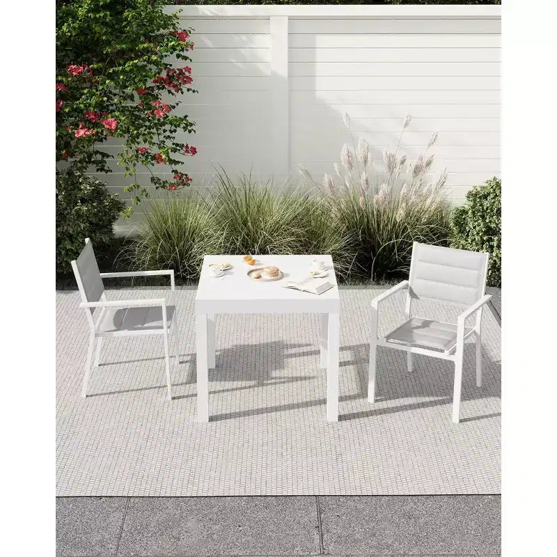 Table à manger d'extérieur extensible pour 4-6 personnes, table de patio en aluminium de 80 à 160 cm avec plateau aspect bois, pour véranda, terrasse, jardin