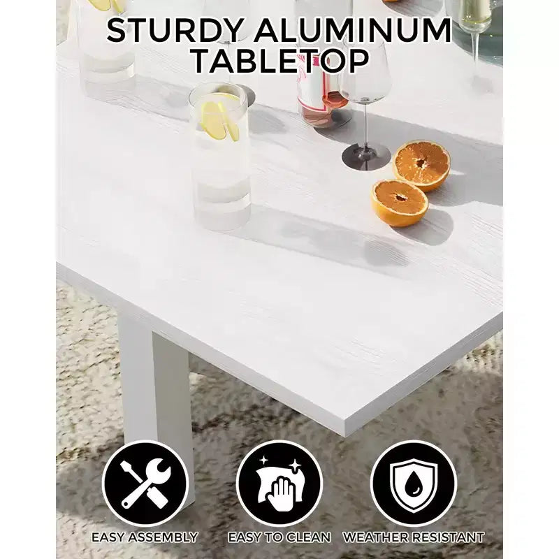 Table à manger d'extérieur extensible pour 4-6 personnes, table de patio en aluminium de 80 à 160 cm avec plateau aspect bois, pour véranda, terrasse, jardin