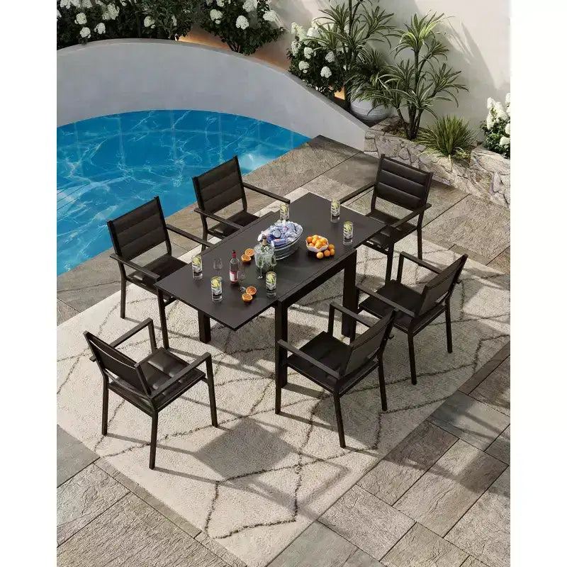 Table à manger d'extérieur extensible pour 4-6 personnes, table de patio en aluminium de 80 à 160 cm avec plateau aspect bois, pour véranda, terrasse, jardin