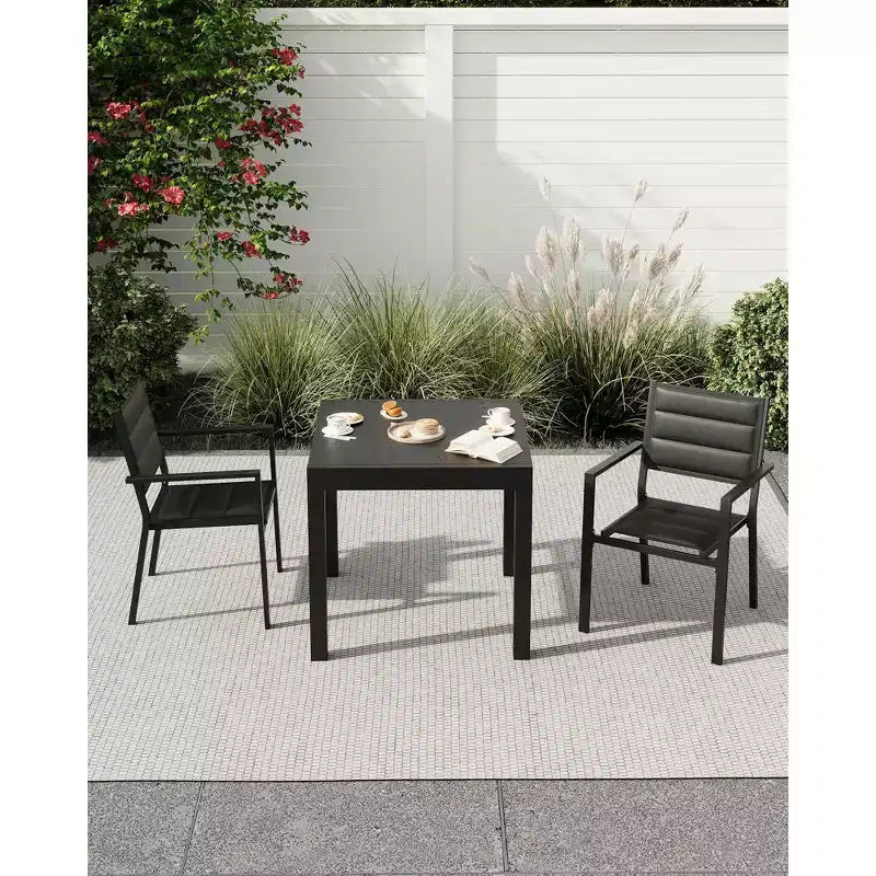Table à manger d'extérieur extensible pour 4-6 personnes, table de patio en aluminium de 80 à 160 cm avec plateau aspect bois, pour véranda, terrasse, jardin