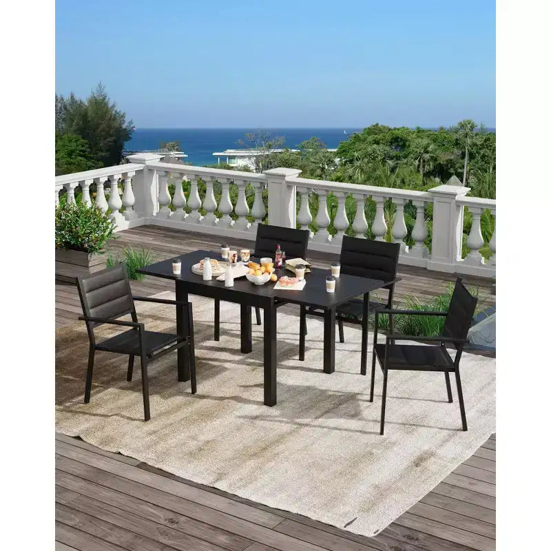 Table à manger d'extérieur extensible pour 4-6 personnes, table de patio en aluminium de 80 à 160 cm avec plateau aspect bois, pour véranda, terrasse, jardin