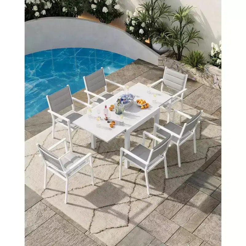 Table à manger d'extérieur extensible pour 4-6 personnes, table de patio en aluminium de 80 à 160 cm avec plateau aspect bois, pour véranda, terrasse, jardin