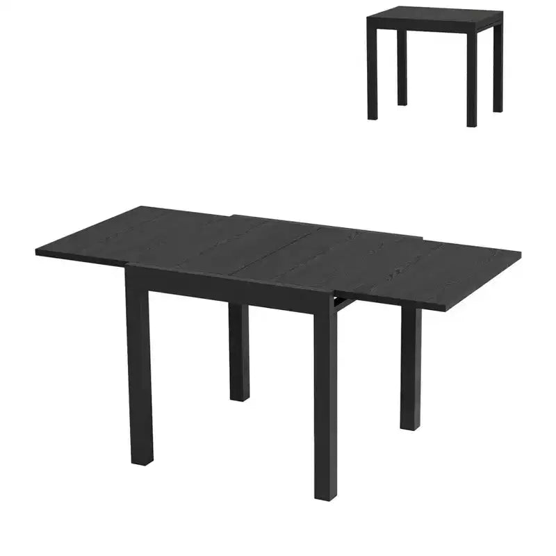 Extendable Outdoor Dining Table for 4-6, 31.5-63 Inch Aluminum Patio Table with Woodgrain Top, for Porch, Deck, Garden