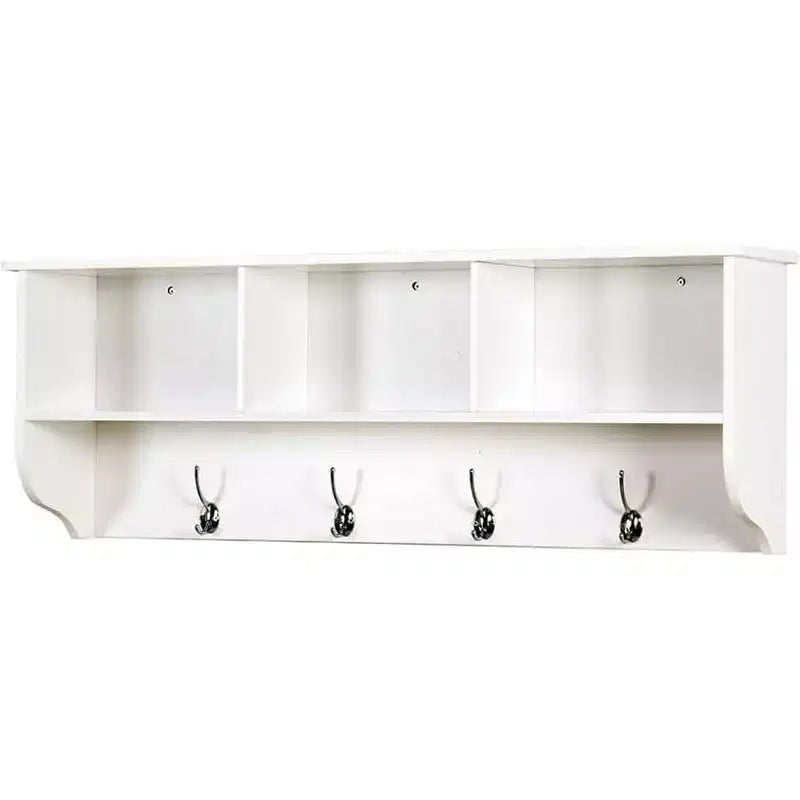 Patère murale avec étagère de rangement et 4 crochets doubles, Organisateur d'entrée en bois pour cuisine, salle de bain, salon