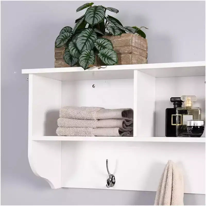 Patère murale avec étagère de rangement et 4 crochets doubles, Organisateur d'entrée en bois pour cuisine, salle de bain, salon