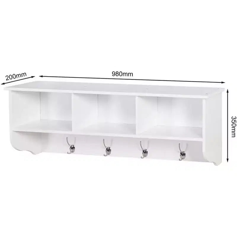 Patère murale avec étagère de rangement et 4 crochets doubles, Organisateur d'entrée en bois pour cuisine, salle de bain, salon
