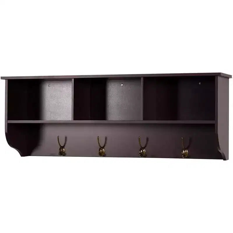 Patère murale avec étagère de rangement et 4 crochets doubles, Organisateur d'entrée en bois pour cuisine, salle de bain, salon