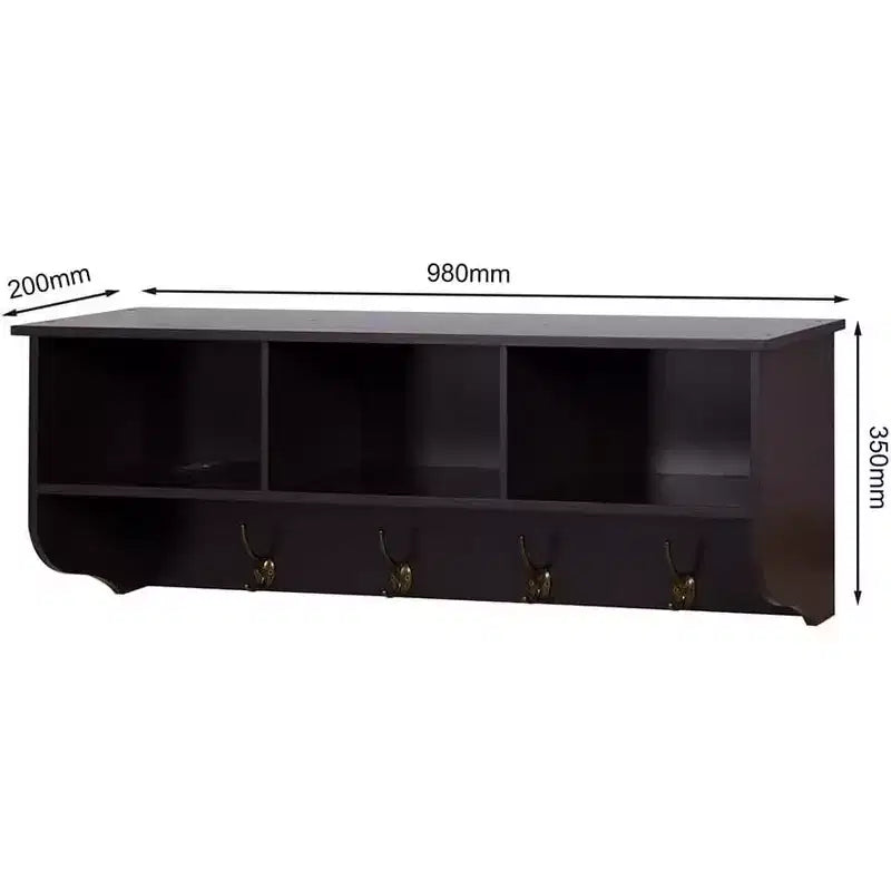 Patère murale avec étagère de rangement et 4 crochets doubles, Organisateur d'entrée en bois pour cuisine, salle de bain, salon