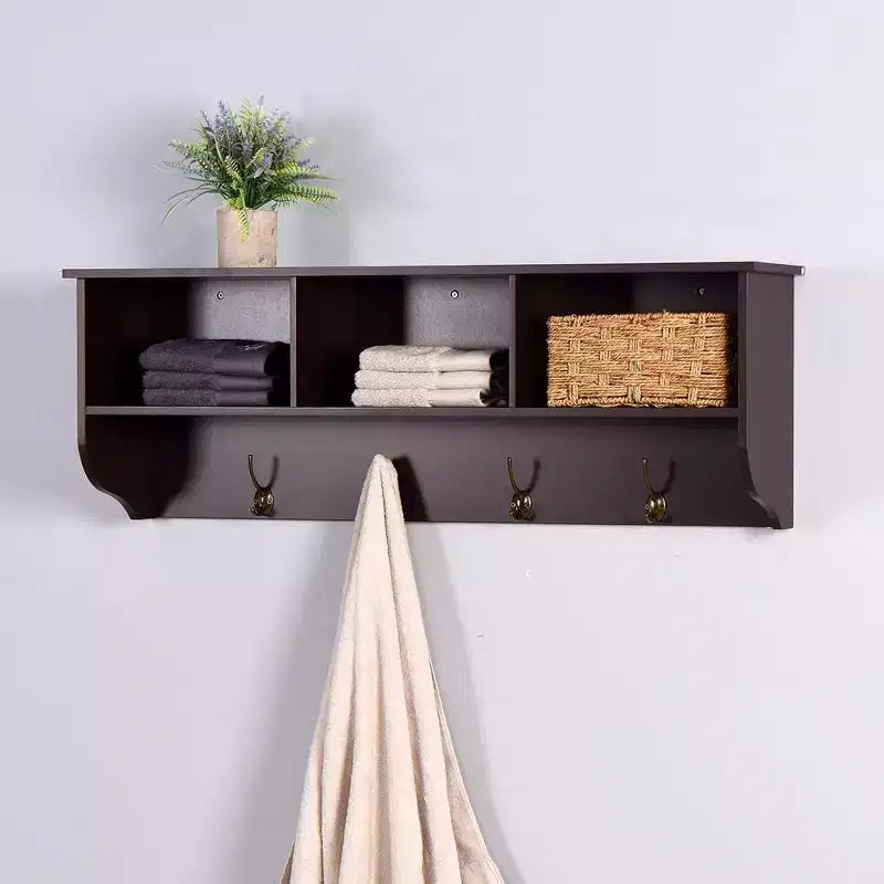 Wall-Mounted Coat Hooks with Storage Shelf and 4 Dual Hooks, Wood Entryway Organizer for Kitchen, Bathroom, Living Room