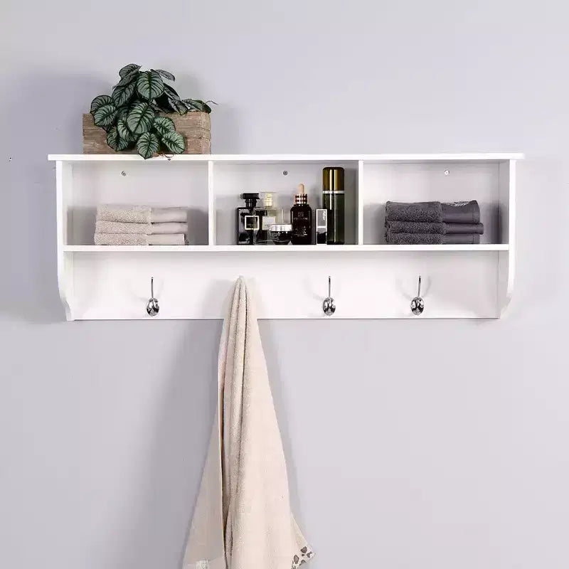 Patère murale avec étagère de rangement et 4 crochets doubles, Organisateur d'entrée en bois pour cuisine, salle de bain, salon