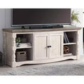 Meuble TV jusqu'à 67 pouces, Blanc, Console multimédia moderne de style ferme avec gestion des câbles