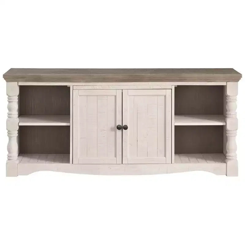 Meuble TV jusqu'à 67 pouces, Blanc, Console multimédia moderne de style ferme avec gestion des câbles