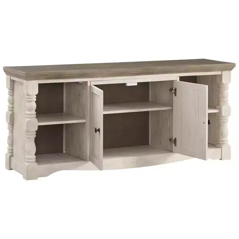 Meuble TV jusqu'à 67 pouces, Blanc, Console multimédia moderne de style ferme avec gestion des câbles