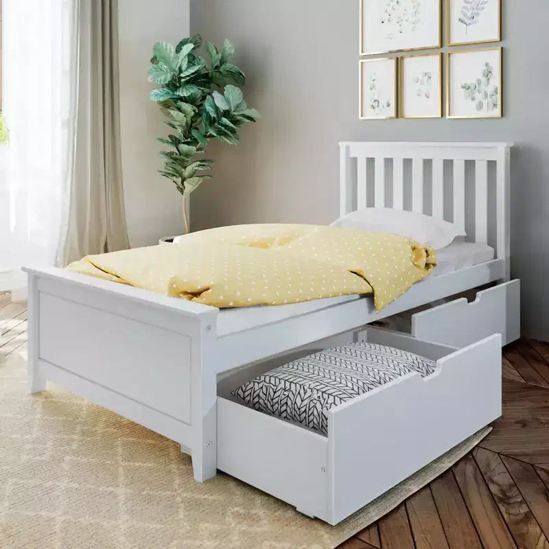Max & Lily Twin Bed Frame with Storage Drawer, Solid Wood Platform Bed for Kids