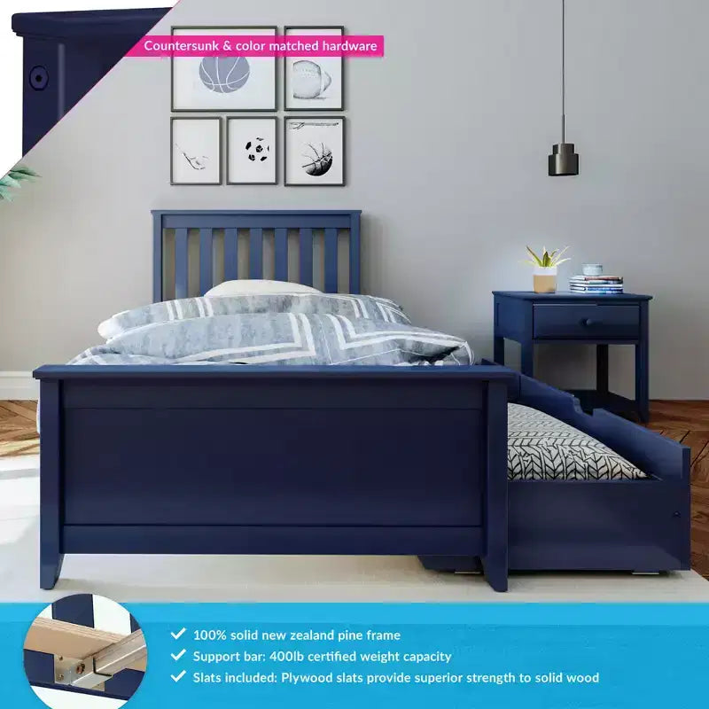 Cadre de lit simple avec tiroir de rangement, lit plateforme en bois massif pour enfants