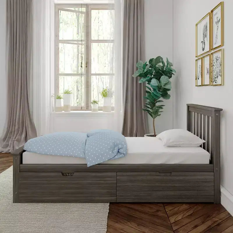 Cadre de lit simple avec tiroir de rangement, lit plateforme en bois massif pour enfants