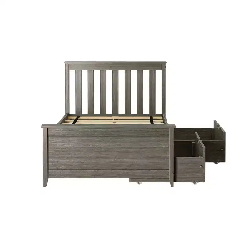Cadre de lit simple avec tiroir de rangement, lit plateforme en bois massif pour enfants