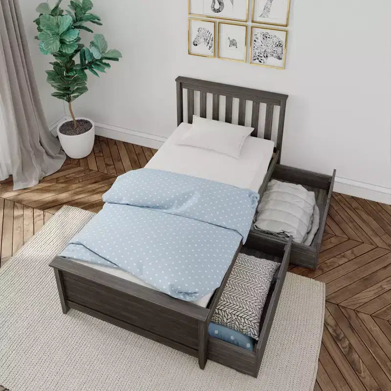 Cadre de lit simple avec tiroir de rangement, lit plateforme en bois massif pour enfants