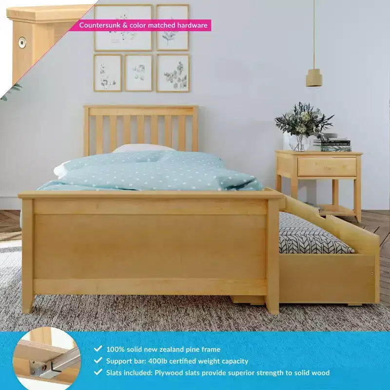 Cadre de lit simple avec tiroir de rangement, lit plateforme en bois massif pour enfants