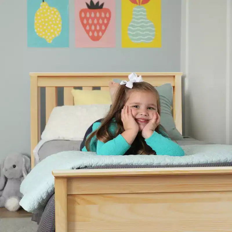 Cadre de lit simple avec tiroir de rangement, lit plateforme en bois massif pour enfants