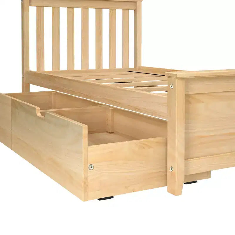 Cadre de lit simple avec tiroir de rangement, lit plateforme en bois massif pour enfants