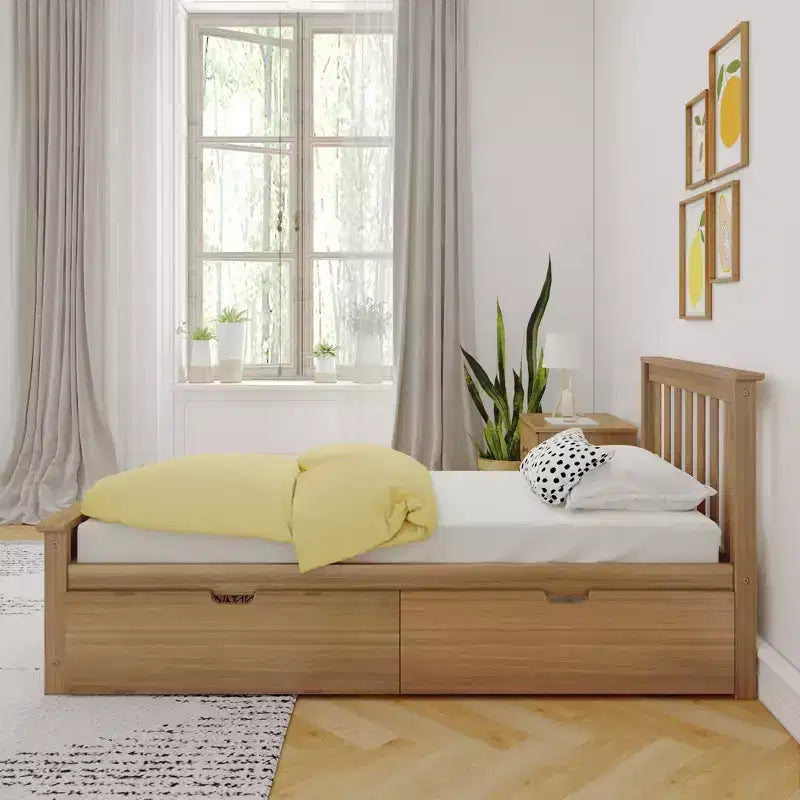 Cadre de lit simple avec tiroir de rangement, lit plateforme en bois massif pour enfants