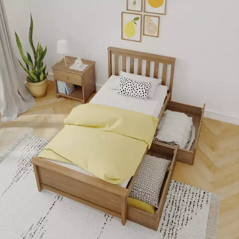 Cadre de lit simple avec tiroir de rangement, lit plateforme en bois massif pour enfants