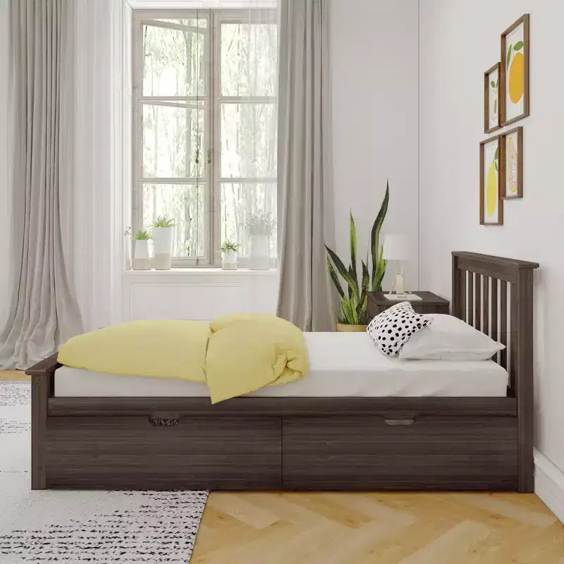 Cadre de lit simple avec tiroir de rangement, lit plateforme en bois massif pour enfants
