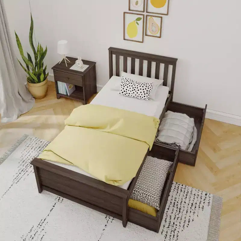 Cadre de lit simple avec tiroir de rangement, lit plateforme en bois massif pour enfants