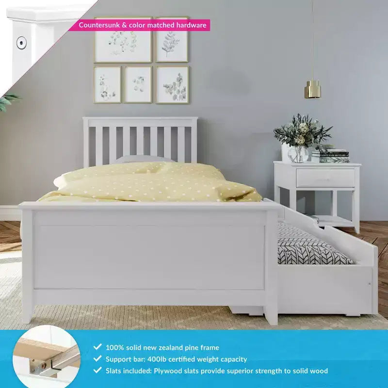 Cadre de lit simple avec tiroir de rangement, lit plateforme en bois massif pour enfants